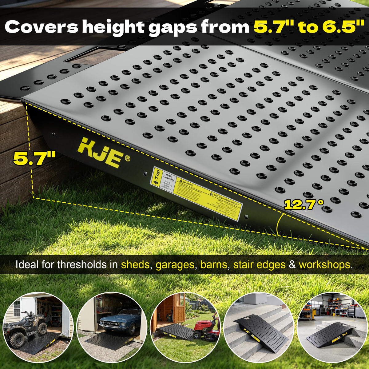 KJE Heavy-Duty Shed Ramps, 29" L x 48" W, Anti-Slip Punch Plate, 2200LBS Capacity for Riding Mowers Lawn Tractors, Snow Blowers Garden Carts, Shed Garage Shipping Container Smooth Access Ramp