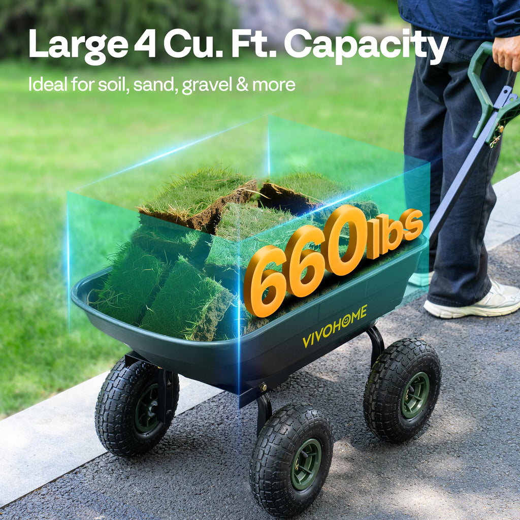 VIVOHOME 4 Cu.ft 660lbs Wheelbarrow Dump Garden Cart