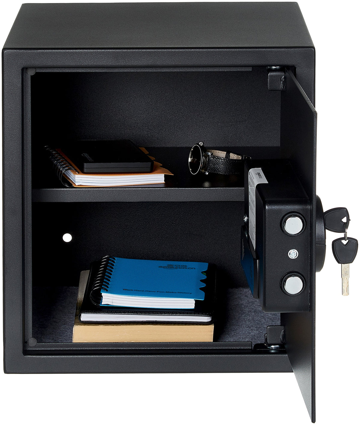 Amazon Basics Steel Home Security Electronic Safe with Digital Keypad, Programmable Lock for Important Documents, Jewelry, Valuables, 1.2 Cubic Feet, Black, 13"W x 13"D x 14.2"H
