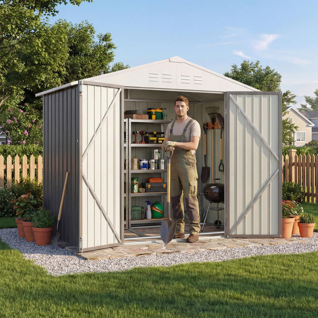 Devoko 10x8 FT Outdoor Storage Shed, Brown