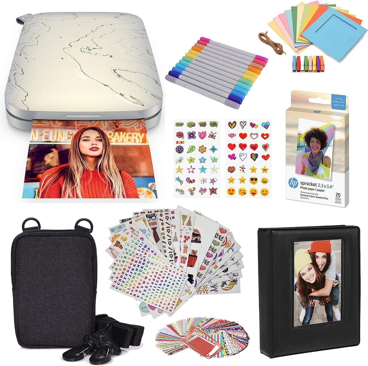 HP Sprocket 2x3 Instant Smartphone Photo Printer 75 Sheets Bundle - Bluetooth Portable Color Wireless Mobile Printer (Luna Pearl) Zink Sticky-Back Photos
