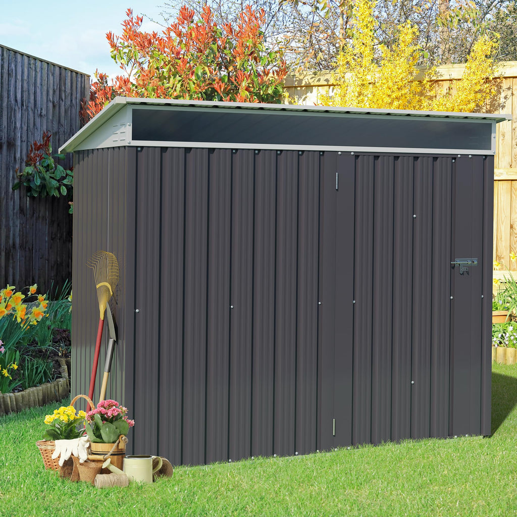 Vongrasig 5 x 3 x 6 FT Outdoor Storage Shed Clearance, Metal Garden Shed with Large Window and Lockable Door, Anti-Corrosion Waterproof Tool Shed for Backyard Patio, Lawn (Dark Gray)