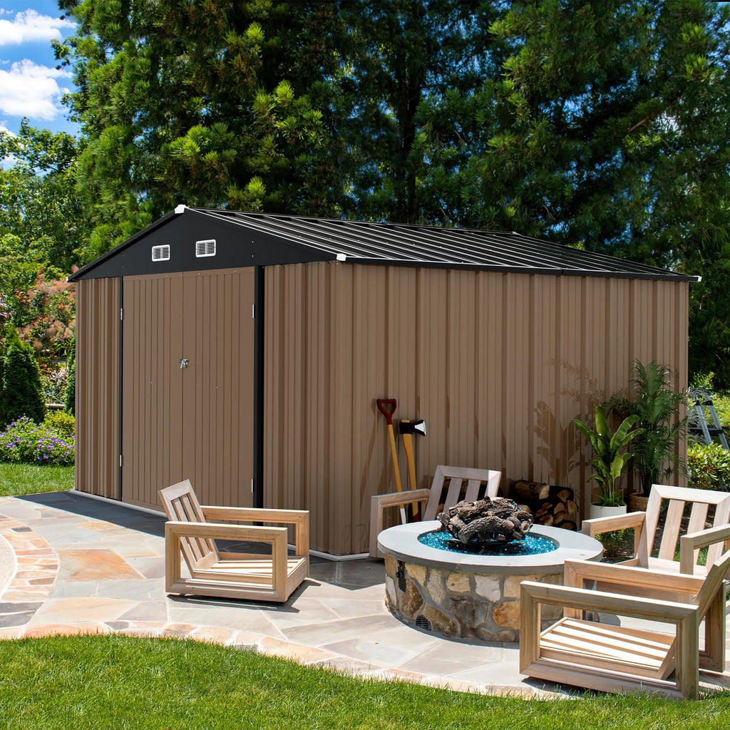 Devoko 10x8 FT Outdoor Storage Shed, Brown