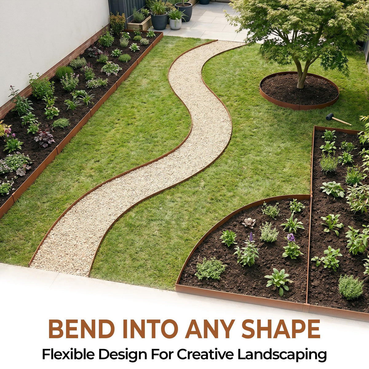 Worth Garden 6-Pack Cor-Ten Steel Landscape Edging with Black Protection Strips - Rust Patina Finish 40" L x 8" H (20Ft Total) - Hammer-in 14-Gauge Metal Corten Lawn Yard Edging Border w/ 7 Clips