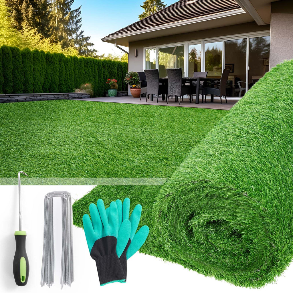 Artificial Turf Grass Outdoor 7x15FT, Fake Grass with Drainage Holes