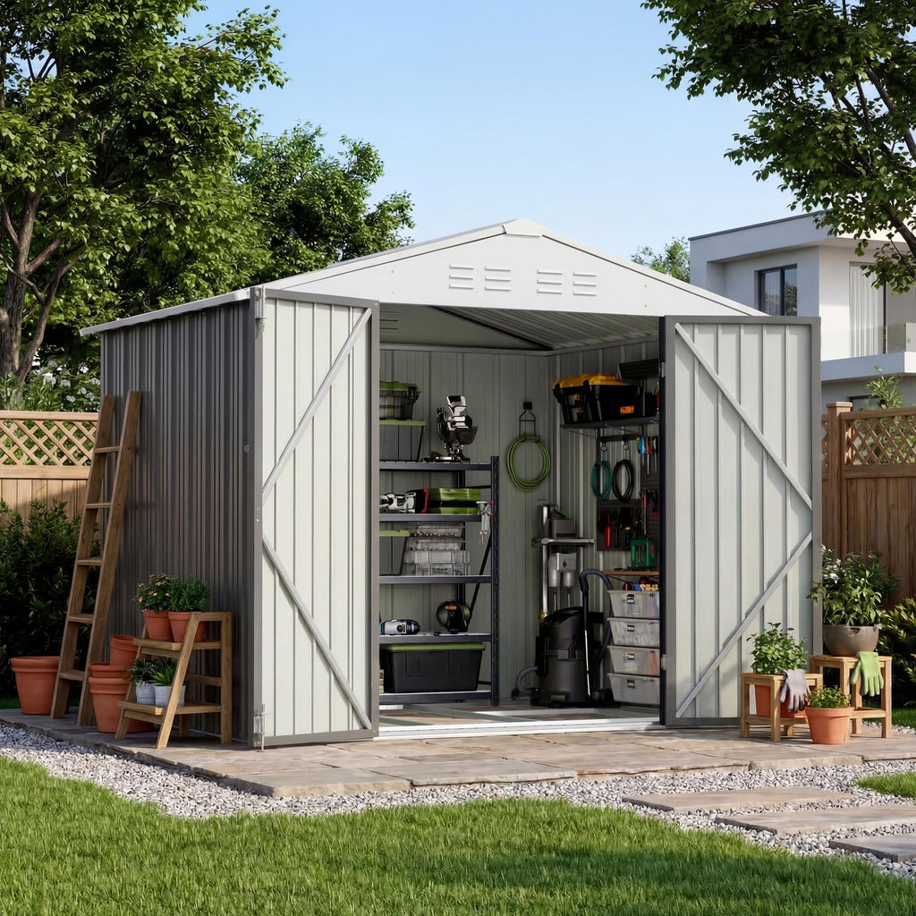 Devoko 10x8 FT Outdoor Storage Shed, Brown