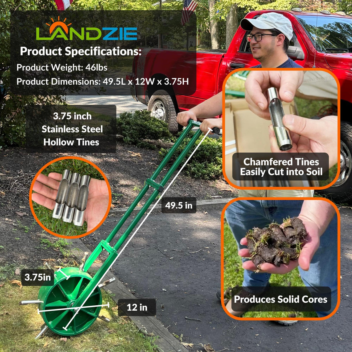 Rolling Lawn Aerator, Manual Core Plug Aerator
