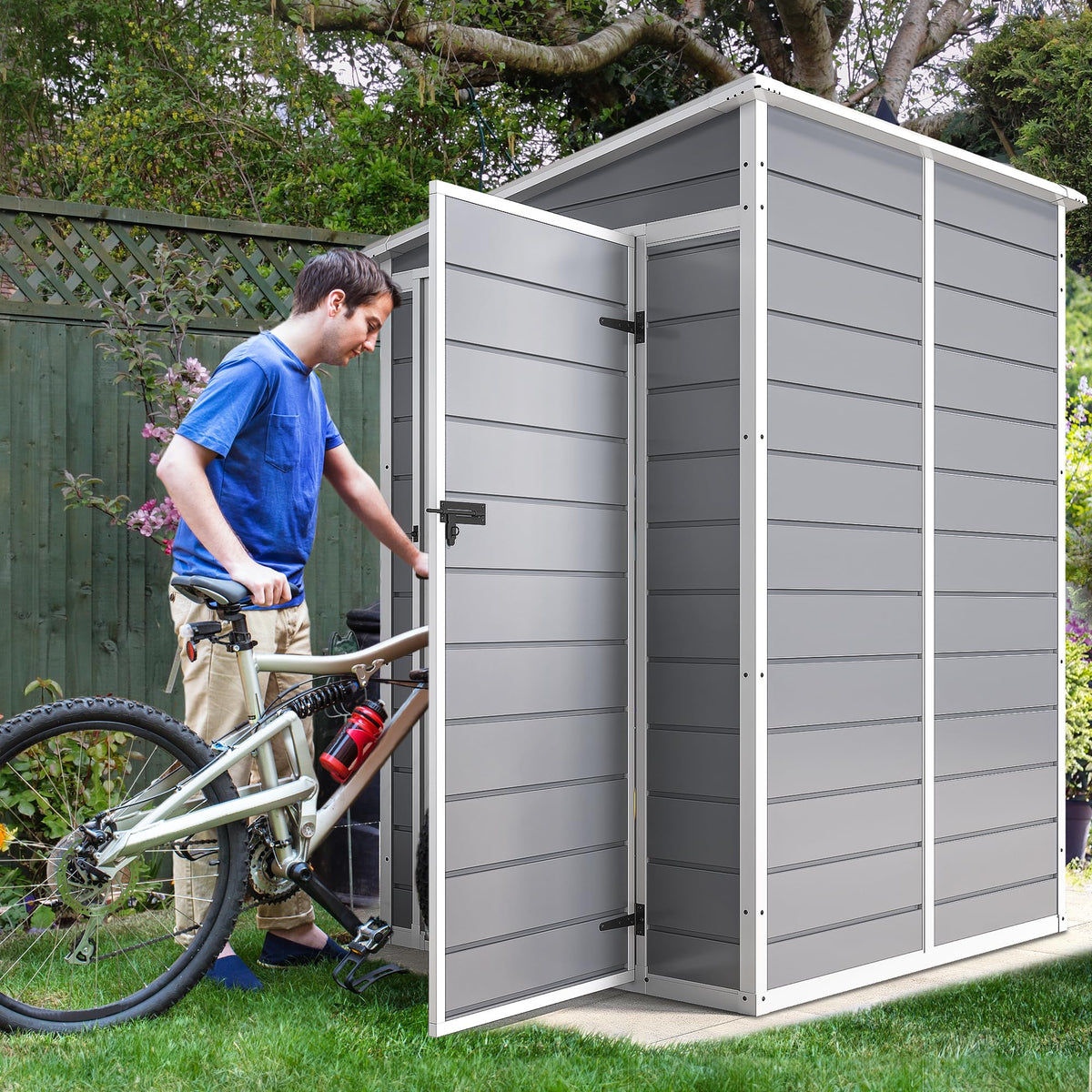 DWVO 5x4FT Resin Outdoor Storage Shed with Floor, Garden Tool Shed