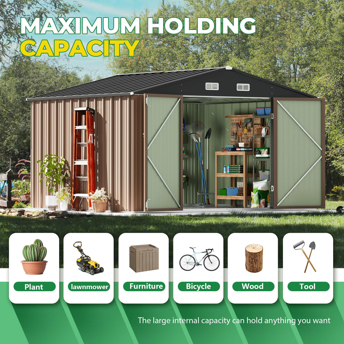Devoko 10x8 FT Outdoor Storage Shed, Brown