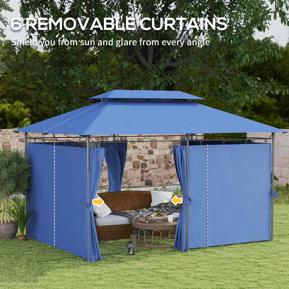 Outsunny 10' x 13' Patio Gazebo Double Roof Outdoor Gazebo Dark Blue