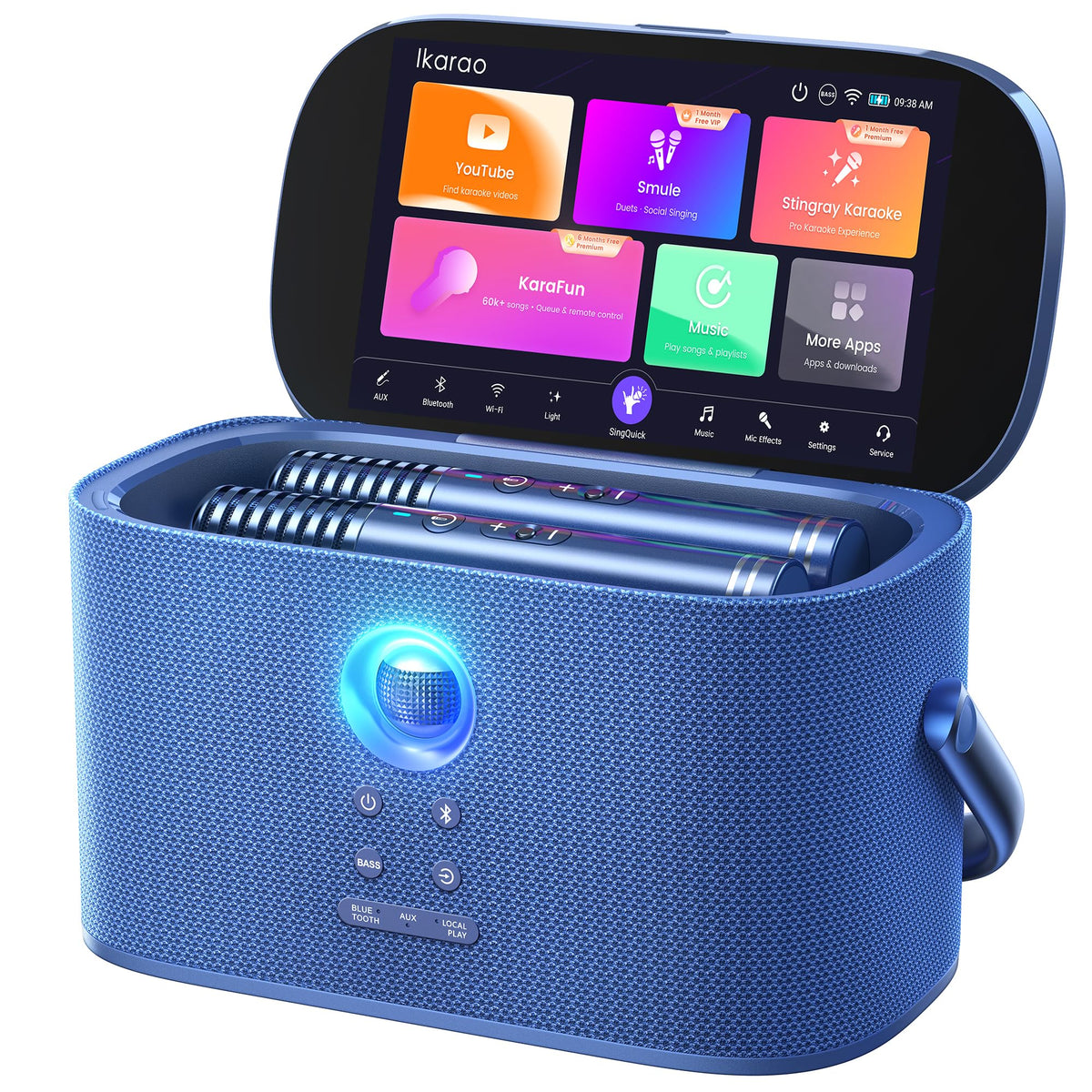 Ikarao Portable Karaoke Machine for Adults, Built-in Lyrics Display and Screen, 2 Self-Charging Wireless Microphones, Karaoke App, 140W Speaker, Connects to TV for Home Party Birthday Outdoor Camping