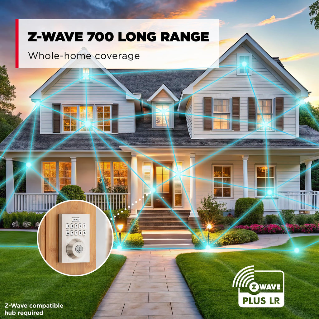 Kwikset HomeConnect 620 Z-Wave Long Range Enabled Keypad Smart Lock Convenient Keyless Entry, Customizable User Codes, Ring Alarm Compatible, Hub Required, Sold Separately Satin Nickel Contemporary