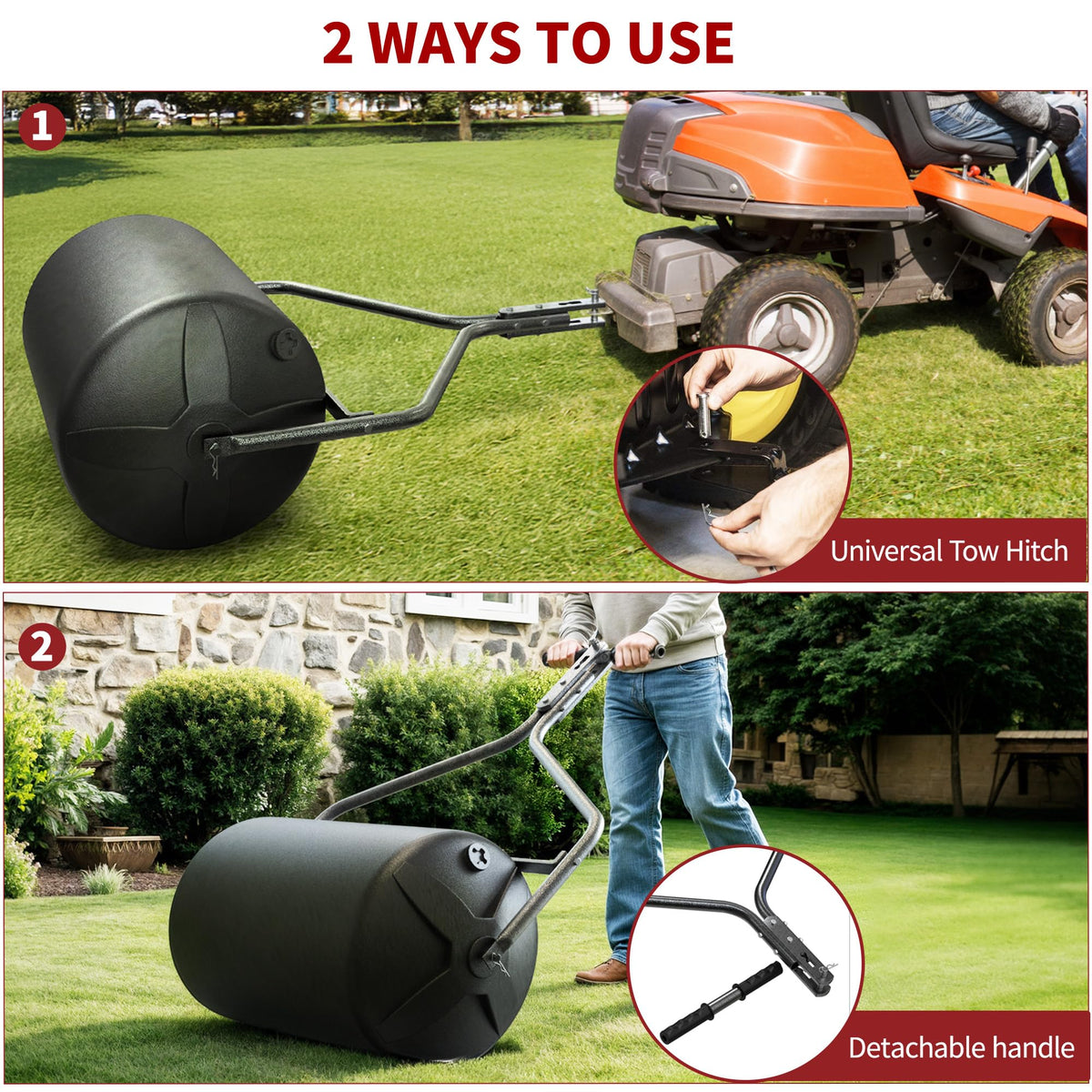 YITAMOTOR 18" x 24" Poly Lawn Roller with Threaded Plug, 270 lb Capacity