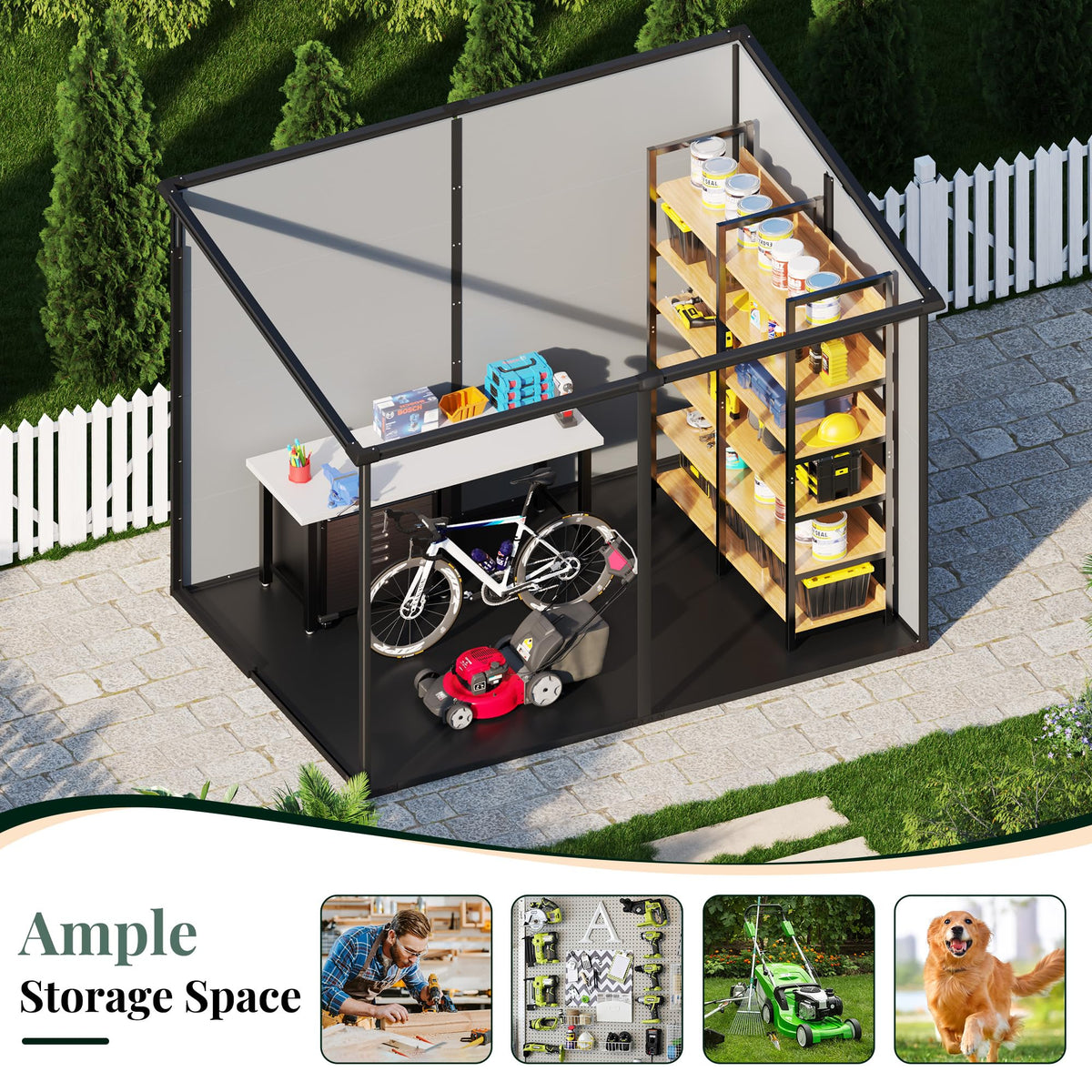 Jocisland 8 x 6 x 6 FT Resin Lean to Storage Shed with Floor, Slanted Roof, Lockable Door, 2 Windows, Outdoor Storage Shed for Backyard, Patio, Garden and Lawn