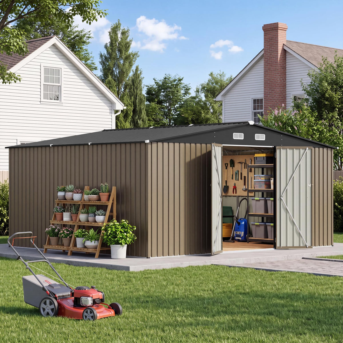 Patiowell 3x3 FT Outdoor Storage Shed, Metal Sheds, Black
