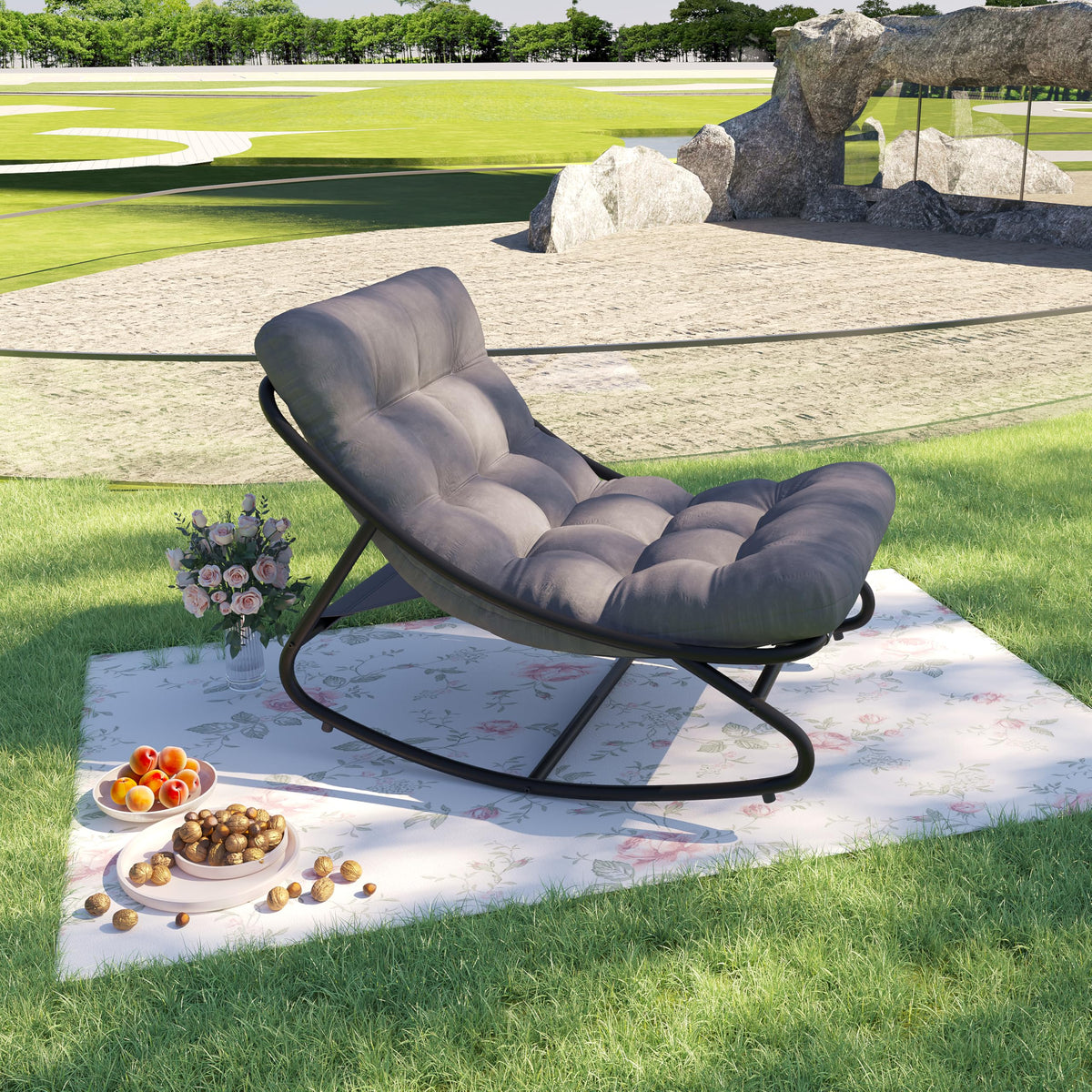 Indoor Outdoor Rocking Chair, Metal Frame Egg Rocker with Cushion